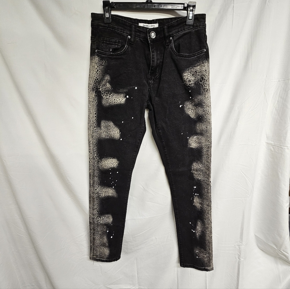 Embellish Jeans Size30 Black  Moto Biker Wax Denim Designer Pants Slim Fit